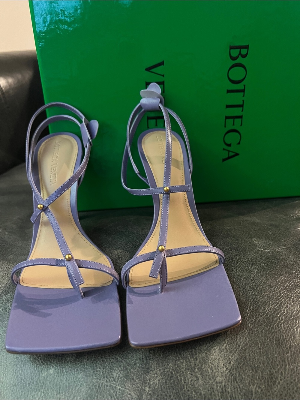 Bottega Veneta Lilac Strappy Square-Toe Stiletto Sandals